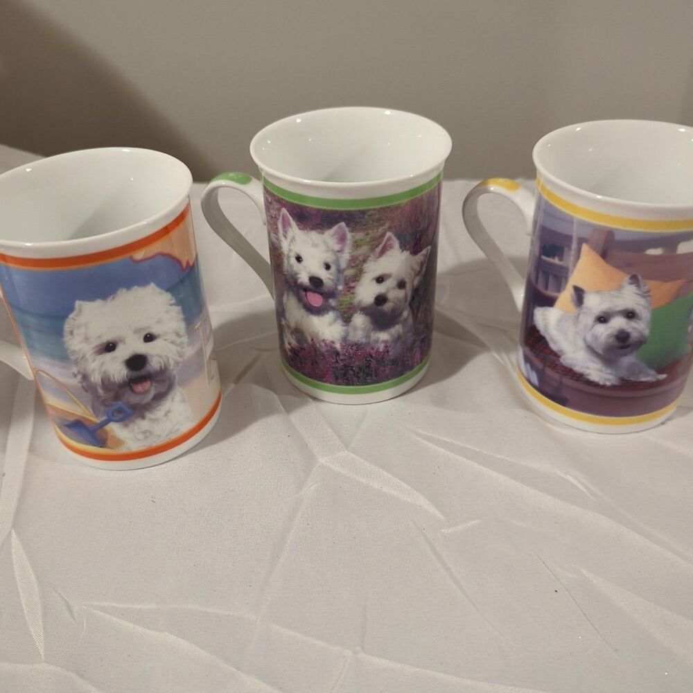 Danbury Mint Westies Porcelain Tea Coffee Mug Set of 3 Wonderful Westies Dogs